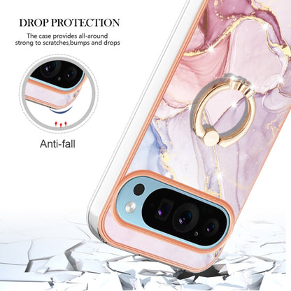 For Google Pixel 9 Pro XL Electroplating Marble IMD TPU Phone Case with Ring Holder(Rose Gold 005) by buy2fix