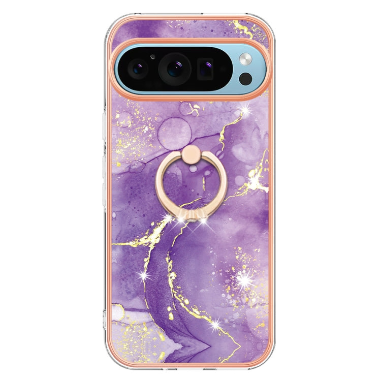 For Google Pixel 9 Pro XL Electroplating Marble IMD TPU Phone Case with Ring Holder(Purple 002) by buy2fix