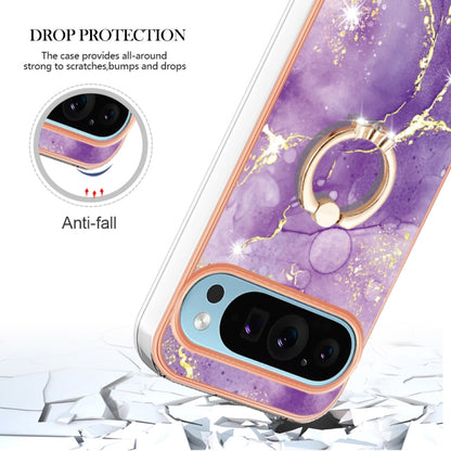 For Google Pixel 9 Pro XL Electroplating Marble IMD TPU Phone Case with Ring Holder(Purple 002) by buy2fix