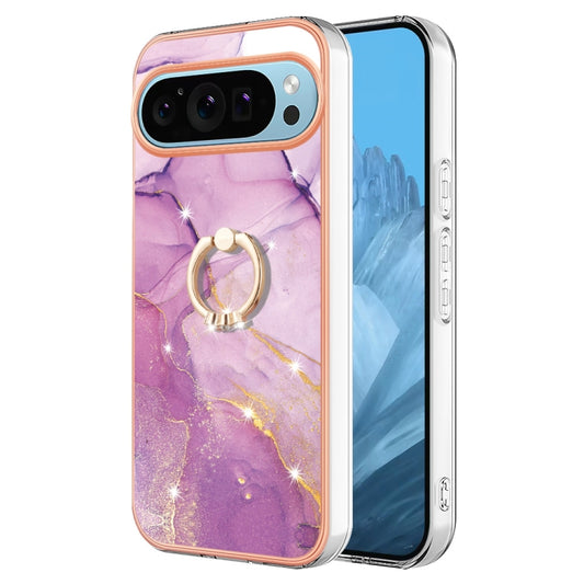 For Google Pixel 9 Pro XL Electroplating Marble IMD TPU Phone Case with Ring Holder(Purple 001) by buy2fix