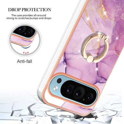 For Google Pixel 9 Pro XL Electroplating Marble IMD TPU Phone Case with Ring Holder(Purple 001) by buy2fix