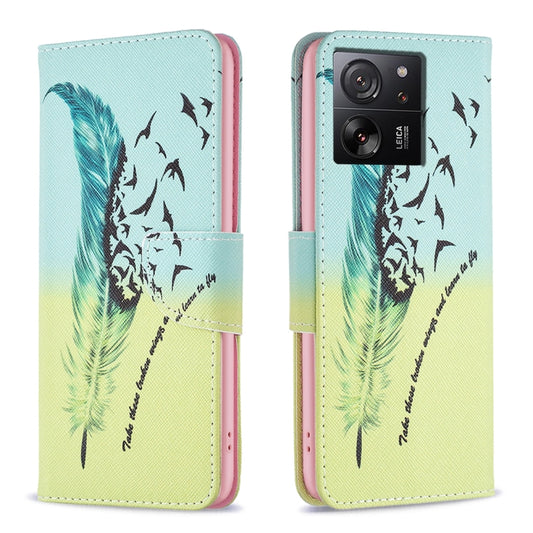 For Xiaomi 13T / 13T Pro / Redmi K60 Ultra Colored Drawing Pattern Leather Phone Case(Feather) - Xiaomi Cases by buy2fix | Online Shopping UK | buy2fix