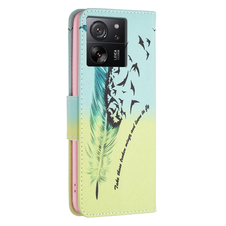 For Xiaomi 13T / 13T Pro / Redmi K60 Ultra Colored Drawing Pattern Leather Phone Case(Feather) - Xiaomi Cases by buy2fix | Online Shopping UK | buy2fix