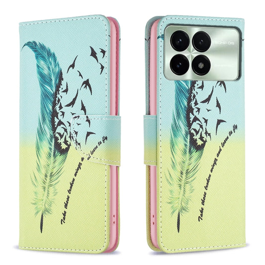 For Xiaomi Redmi K70 / K70 Pro Colored Drawing Pattern Leather Phone Case(Feather) - Xiaomi Cases by buy2fix | Online Shopping UK | buy2fix