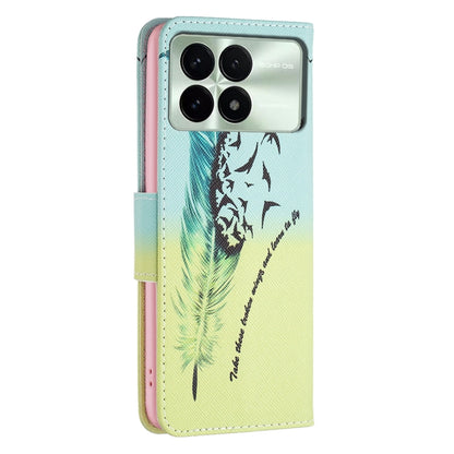 For Xiaomi Redmi K70 / K70 Pro Colored Drawing Pattern Leather Phone Case(Feather) - Xiaomi Cases by buy2fix | Online Shopping UK | buy2fix