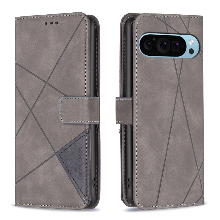 For Google Pixel 9 Magnetic Buckle Rhombus Texture Leather Phone Case(Grey) by buy2fix