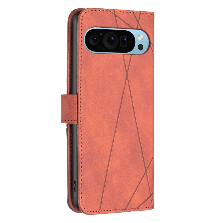 For Google Pixel 9 Magnetic Buckle Rhombus Texture Leather Phone Case(Brown) by buy2fix