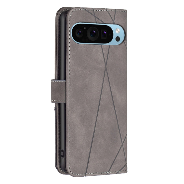 For Google Pixel 9 Pro Magnetic Buckle Rhombus Texture Leather Phone Case(Grey) by buy2fix