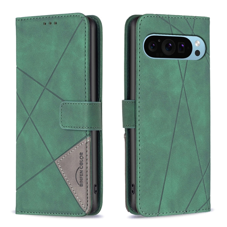 For Google Pixel 9 Pro Magnetic Buckle Rhombus Texture Leather Phone Case(Green) by buy2fix