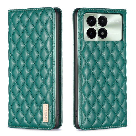 For Xiaomi Redmi K70 / K70 Pro Diamond Lattice Magnetic Leather Flip Phone Case(Green) - Xiaomi Cases by buy2fix | Online Shopping UK | buy2fix