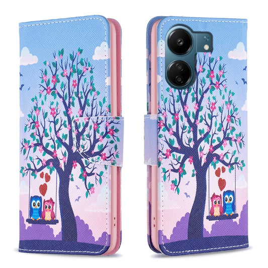 For Xiaomi Redmi 13C Colored Drawing Pattern Leather Phone Case(Owl) by buy2fix