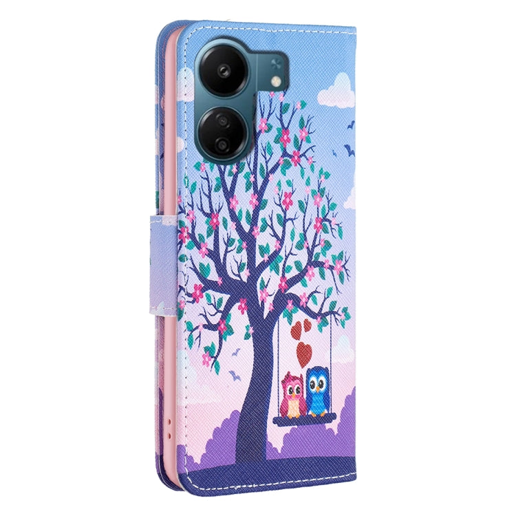 For Xiaomi Redmi 13C Colored Drawing Pattern Leather Phone Case(Owl) by buy2fix