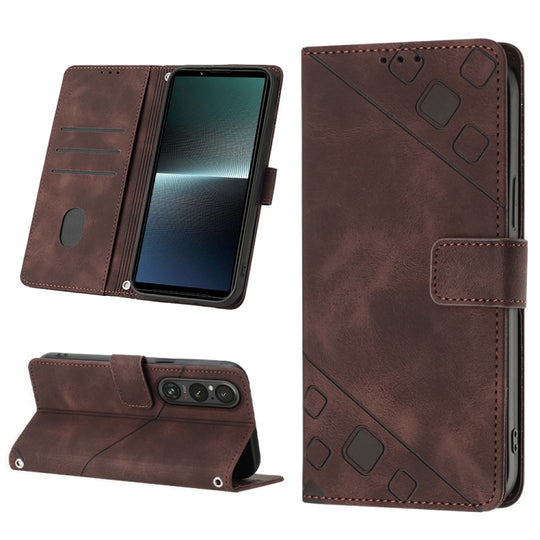 For Sony Xperia 1 V Skin-feel Embossed Leather Phone Case(Brown)