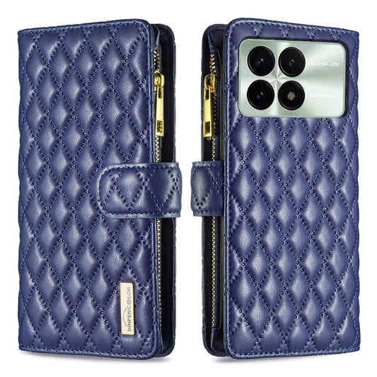 For Xiaomi Redmi K70 / K70 Pro Diamond Lattice Zipper Wallet Leather Flip Phone Case(Blue) - Xiaomi Cases by buy2fix | Online Shopping UK | buy2fix