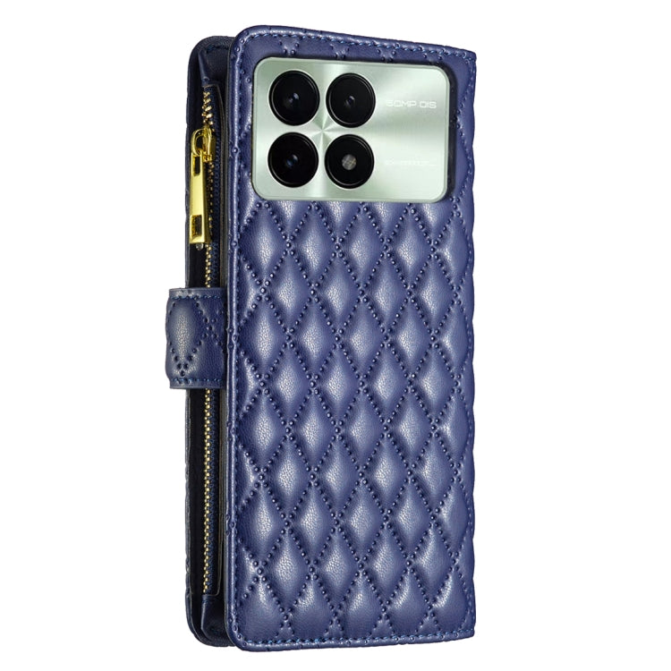 For Xiaomi Redmi K70 / K70 Pro Diamond Lattice Zipper Wallet Leather Flip Phone Case(Blue) - Xiaomi Cases by buy2fix | Online Shopping UK | buy2fix