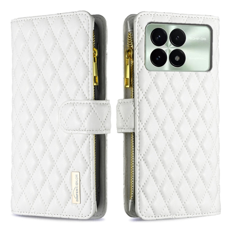 For Xiaomi Redmi K70 / K70 Pro Diamond Lattice Zipper Wallet Leather Flip Phone Case(White) - Xiaomi Cases by buy2fix | Online Shopping UK | buy2fix