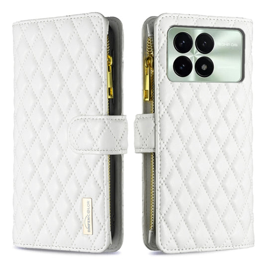 For Xiaomi Redmi K70 / K70 Pro Diamond Lattice Zipper Wallet Leather Flip Phone Case(White) - Xiaomi Cases by buy2fix | Online Shopping UK | buy2fix