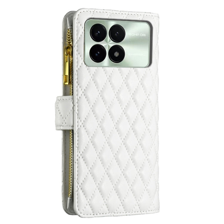 For Xiaomi Redmi K70 / K70 Pro Diamond Lattice Zipper Wallet Leather Flip Phone Case(White) - Xiaomi Cases by buy2fix | Online Shopping UK | buy2fix
