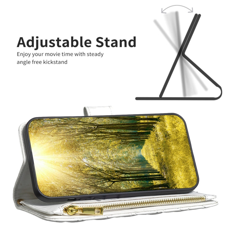 For Xiaomi Redmi K70 / K70 Pro Diamond Lattice Zipper Wallet Leather Flip Phone Case(White) - Xiaomi Cases by buy2fix | Online Shopping UK | buy2fix