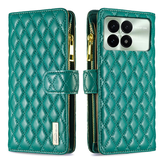 For Xiaomi Redmi K70 / K70 Pro Diamond Lattice Zipper Wallet Leather Flip Phone Case(Green) - Xiaomi Cases by buy2fix | Online Shopping UK | buy2fix