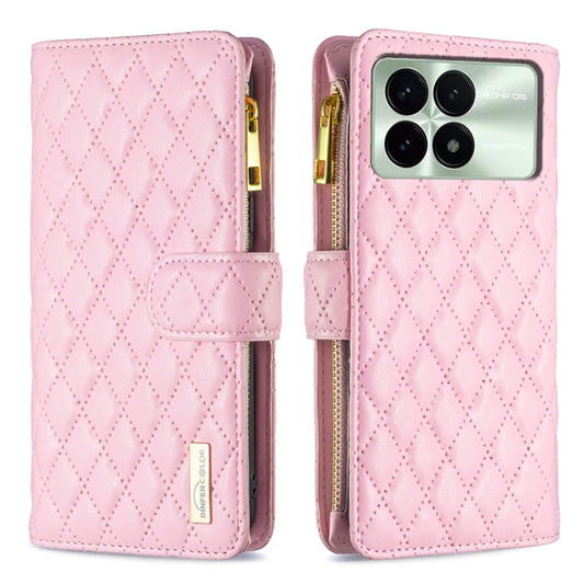For Xiaomi Redmi K70 / K70 Pro Diamond Lattice Zipper Wallet Leather Flip Phone Case(Pink) - Xiaomi Cases by buy2fix | Online Shopping UK | buy2fix