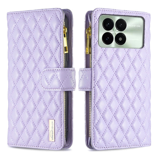 For Xiaomi Redmi K70 / K70 Pro Diamond Lattice Zipper Wallet Leather Flip Phone Case(Purple) - Xiaomi Cases by buy2fix | Online Shopping UK | buy2fix