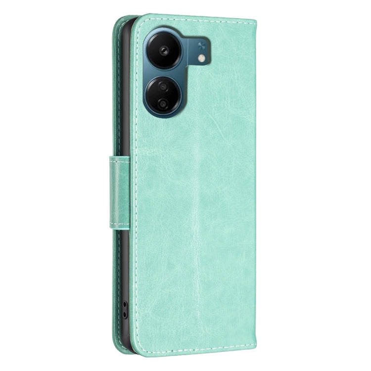 For Xiaomi Redmi 13C Two Butterflies Embossing Leather Phone Case(Green) by buy2fix
