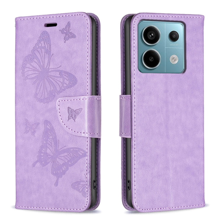 For Xiaomi Redmi Note 13 Pro 4G Global Two Butterflies Embossing Leather Phone Case(Purple) - Xiaomi Cases by buy2fix | Online Shopping UK | buy2fix