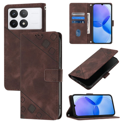 For Xiaomi Redmi K70 / K70 Pro Skin Feel Embossed Leather Phone Case(Brown) - Xiaomi Cases by buy2fix | Online Shopping UK | buy2fix