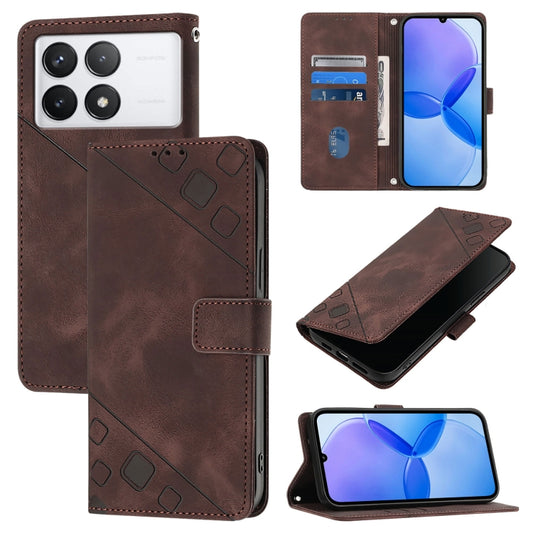 For Xiaomi Redmi K70 / K70 Pro Skin Feel Embossed Leather Phone Case(Brown) - Xiaomi Cases by buy2fix | Online Shopping UK | buy2fix