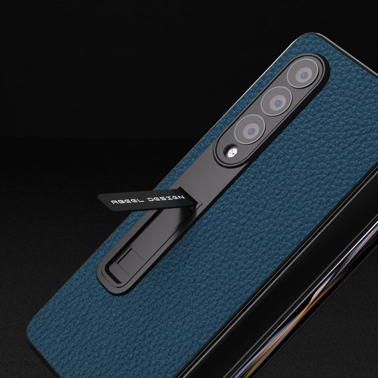 For Samsung Galaxy Z Fold3 5G Integrated Genuine Leather Litchi Texture Phone Case with Holder(Blue) - Galaxy Phone Cases by buy2fix | Online Shopping UK | buy2fix