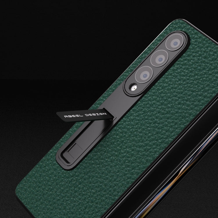 For Samsung Galaxy Z Fold4 5G Integrated Genuine Leather Litchi Texture Phone Case with Holder(Green) - Galaxy Z Fold4 5G Cases by buy2fix | Online Shopping UK | buy2fix