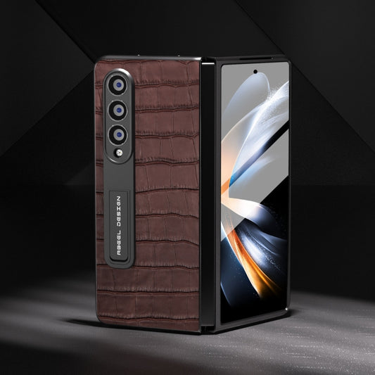 For Samsung Galaxy Z Fold3 5G Integrated Crocodile Texture Genuine Leather Phone Case(Brown) - Galaxy Phone Cases by buy2fix | Online Shopping UK | buy2fix