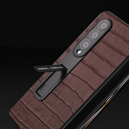 For Samsung Galaxy Z Fold3 5G Integrated Crocodile Texture Genuine Leather Phone Case(Brown) - Galaxy Phone Cases by buy2fix | Online Shopping UK | buy2fix