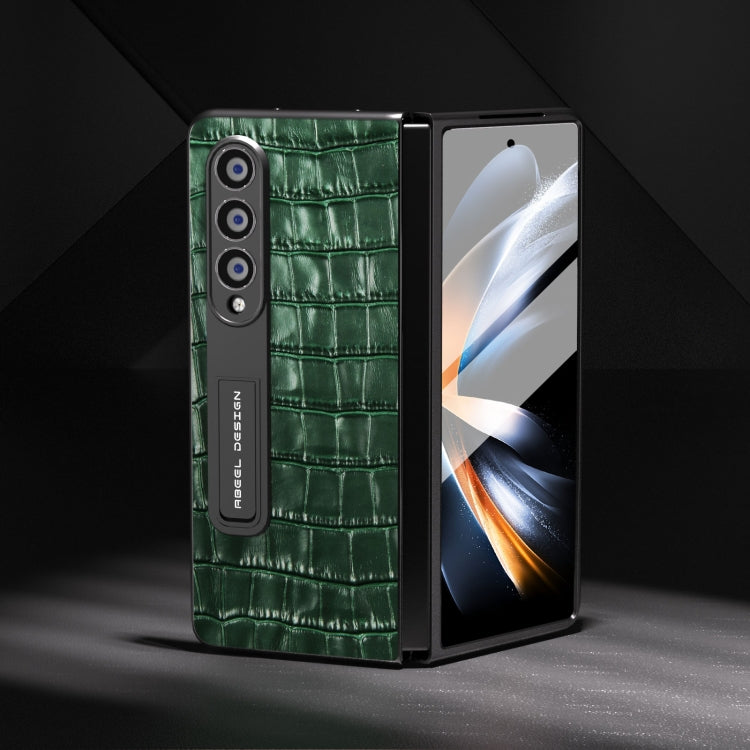 For Samsung Galaxy Z Fold3 5G Integrated Crocodile Texture Genuine Leather Phone Case(Green) - Galaxy Phone Cases by buy2fix | Online Shopping UK | buy2fix