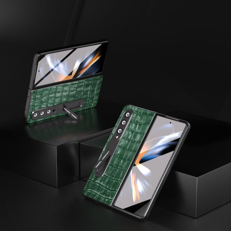 For Samsung Galaxy Z Fold3 5G Integrated Crocodile Texture Genuine Leather Phone Case(Green) - Galaxy Phone Cases by buy2fix | Online Shopping UK | buy2fix