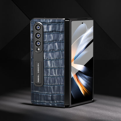 For Samsung Galaxy Z Fold3 5G Integrated Crocodile Texture Genuine Leather Phone Case(Blue) - Galaxy Phone Cases by buy2fix | Online Shopping UK | buy2fix