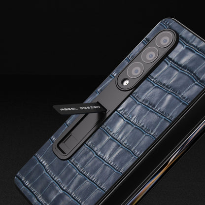 For Samsung Galaxy Z Fold3 5G Integrated Crocodile Texture Genuine Leather Phone Case(Blue) - Galaxy Phone Cases by buy2fix | Online Shopping UK | buy2fix