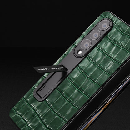 For Samsung Galaxy Z Fold4 5G Integrated Crocodile Texture Genuine Leather Phone Case(Green) - Galaxy Z Fold4 5G Cases by buy2fix | Online Shopping UK | buy2fix