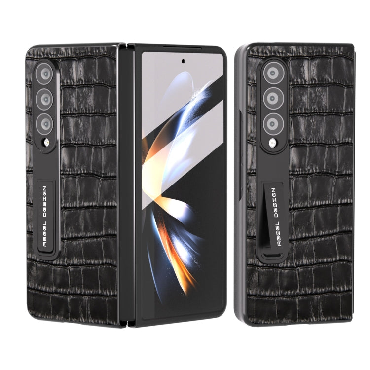 For Samsung Galaxy Z Fold4 5G Integrated Crocodile Texture Genuine Leather Phone Case(Black) - Galaxy Z Fold4 5G Cases by buy2fix | Online Shopping UK | buy2fix