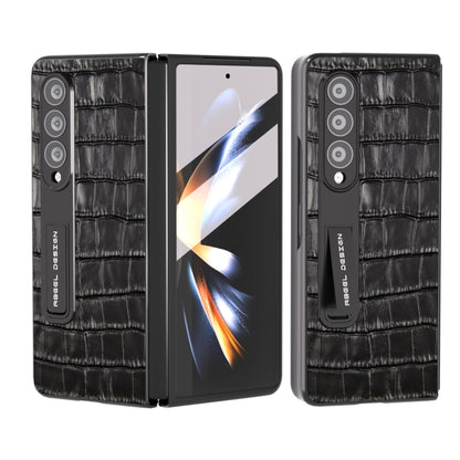 For Samsung Galaxy Z Fold4 5G Integrated Crocodile Texture Genuine Leather Phone Case(Black) - Galaxy Z Fold4 5G Cases by buy2fix | Online Shopping UK | buy2fix