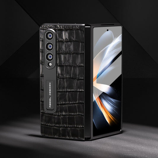 For Samsung Galaxy Z Fold4 5G Integrated Crocodile Texture Genuine Leather Phone Case(Black) - Galaxy Z Fold4 5G Cases by buy2fix | Online Shopping UK | buy2fix