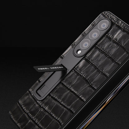 For Samsung Galaxy Z Fold4 5G Integrated Crocodile Texture Genuine Leather Phone Case(Black) - Galaxy Z Fold4 5G Cases by buy2fix | Online Shopping UK | buy2fix