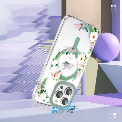 For iPhone 15 Pro Max MagSafe Magnetic TPU Phone Case(White Pink Rose) by buy2fix