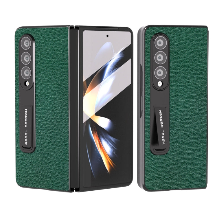 For Samsung Galaxy Z Fold4 5G Integrated Cross Texture Genuine Leather Phone Case with Holder(Green) - Galaxy Z Fold4 5G Cases by buy2fix | Online Shopping UK | buy2fix