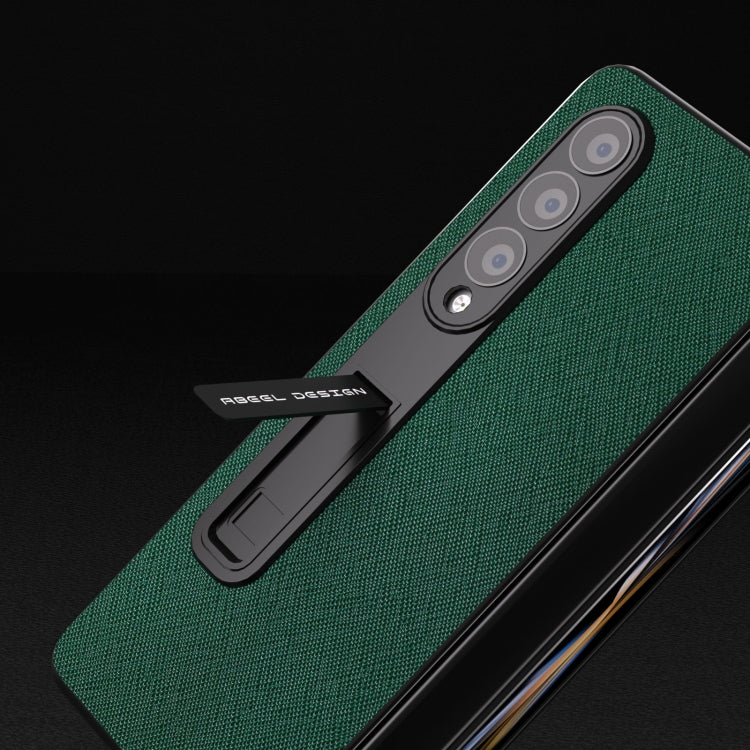 For Samsung Galaxy Z Fold4 5G Integrated Cross Texture Genuine Leather Phone Case with Holder(Green) - Galaxy Z Fold4 5G Cases by buy2fix | Online Shopping UK | buy2fix