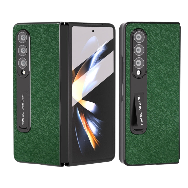 For Samsung Galaxy Z Fold3 5G Integrated Black Edge Genuine Leather Mino Phone Case with Holder(Green) - Galaxy Phone Cases by buy2fix | Online Shopping UK | buy2fix
