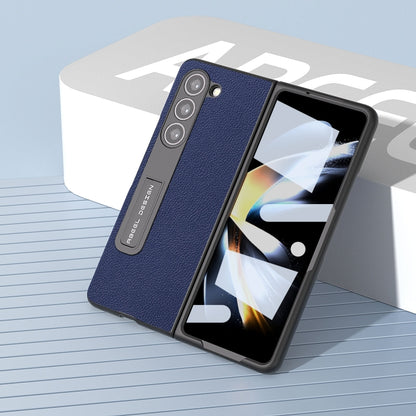 For Samsung Galaxy Z Fold5 ABEEL Integrated Black Edge Genuine Leather Mino Phone Case with Holder(Royal Blue) - Galaxy Z Fold5 Cases by buy2fix | Online Shopping UK | buy2fix