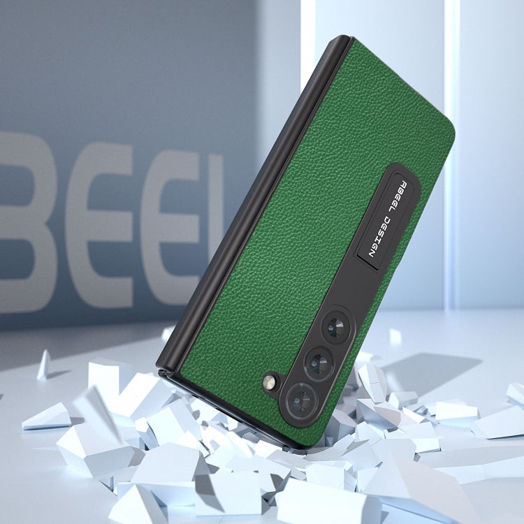 For Samsung Galaxy Z Fold5 ABEEL Integrated Black Edge Genuine Leather Mino Phone Case with Holder(Green) - Galaxy Z Fold5 Cases by buy2fix | Online Shopping UK | buy2fix