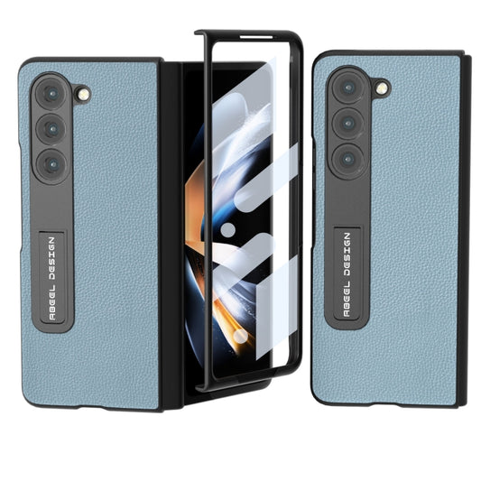 For Samsung Galaxy Z Fold5 ABEEL Integrated Black Edge Genuine Leather Mino Phone Case with Holder(Blue) - Galaxy Z Fold5 Cases by buy2fix | Online Shopping UK | buy2fix